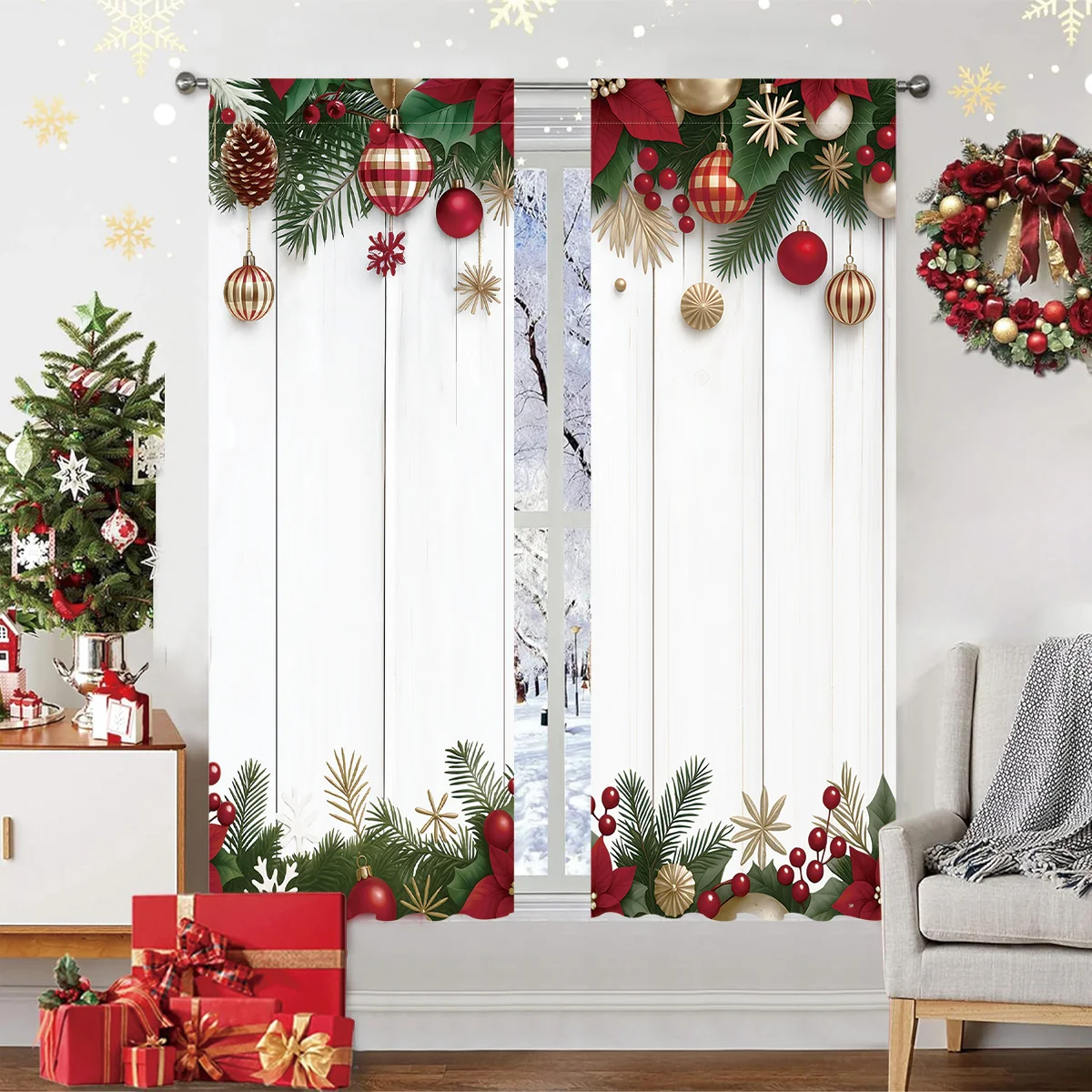 Christmas Polyester Curtains Merry Christmas Decoration for Home 2025 Pendant Xmas Curtains Ornaments Navidad Natal New Year