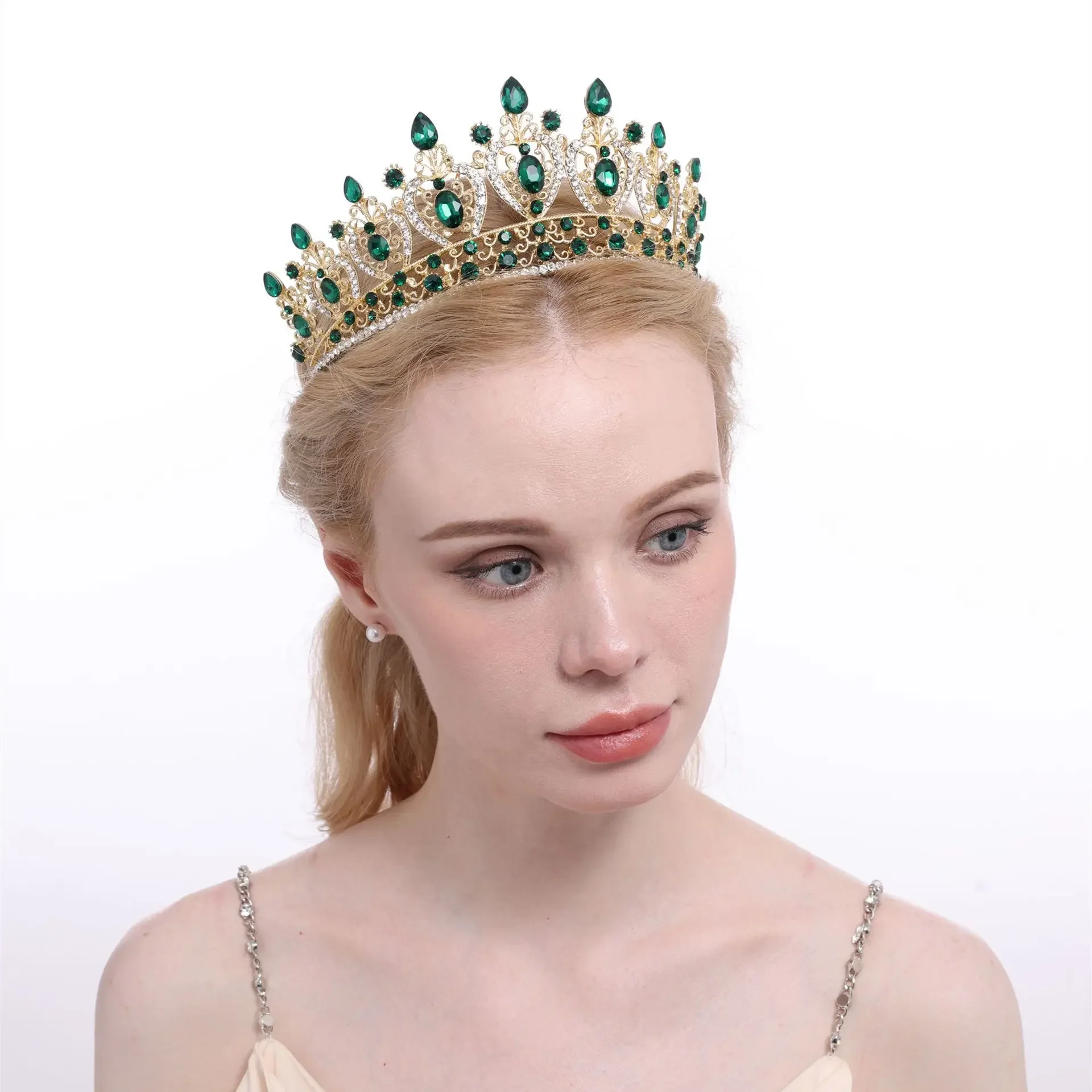 

Summer European American Bride Crown Headdress Alloy Electroplating Baroque Multi Color Crystal Wedding Tiaras Hair Accessories