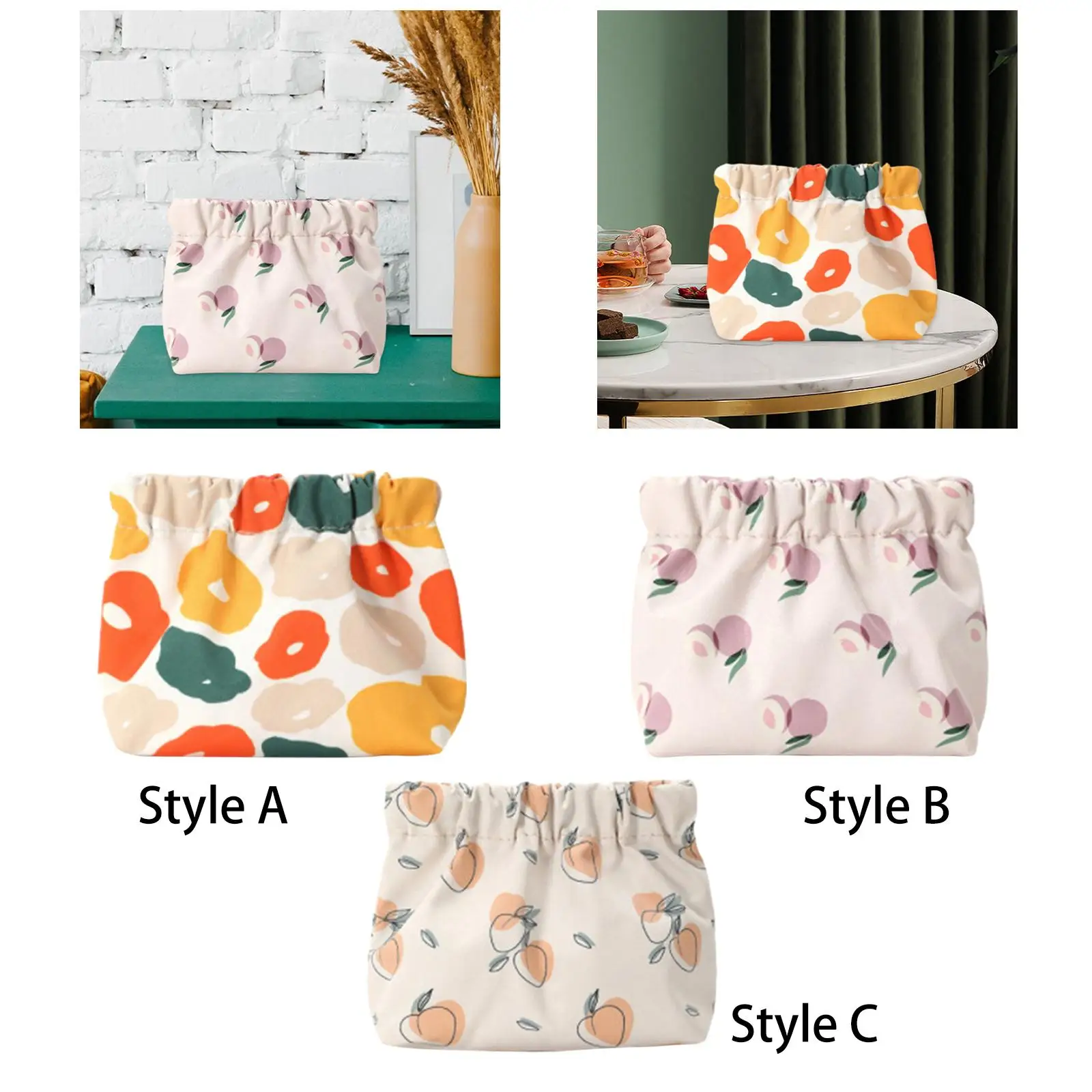 Cute Self Closing Makeup Pouch for Handbag Small Portable Cosmetic Bag with Print Pattern for Women Travel Fitness Camping