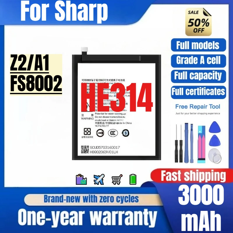 

HE314 for Sharp Z2/A1/FS8002 Mobile Phone Battery 0 Cycle High Quality High Capacity Replacement Bateria Grade A Cell with Tools