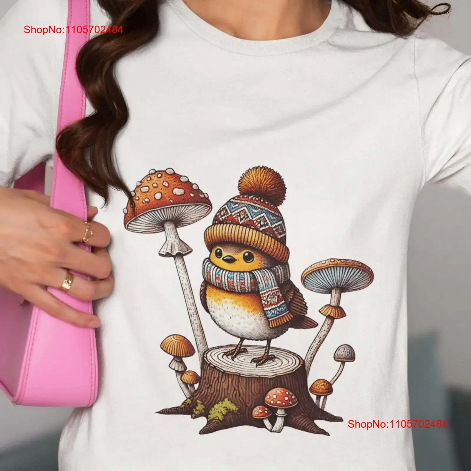 Cozy Winter Bird T Shirt Cute Robin Wearing a Knitted Hat Scarf Novelty Adorable Christmas Unique Woodland Wildlife vintage