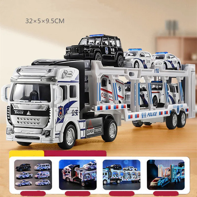 Modello di veicolo di ingegneria per veicolo da trasporto a pianale in lega 1: 48, giocattolo per veicolo da trasporto a doppio strato, commercio all'ingrosso