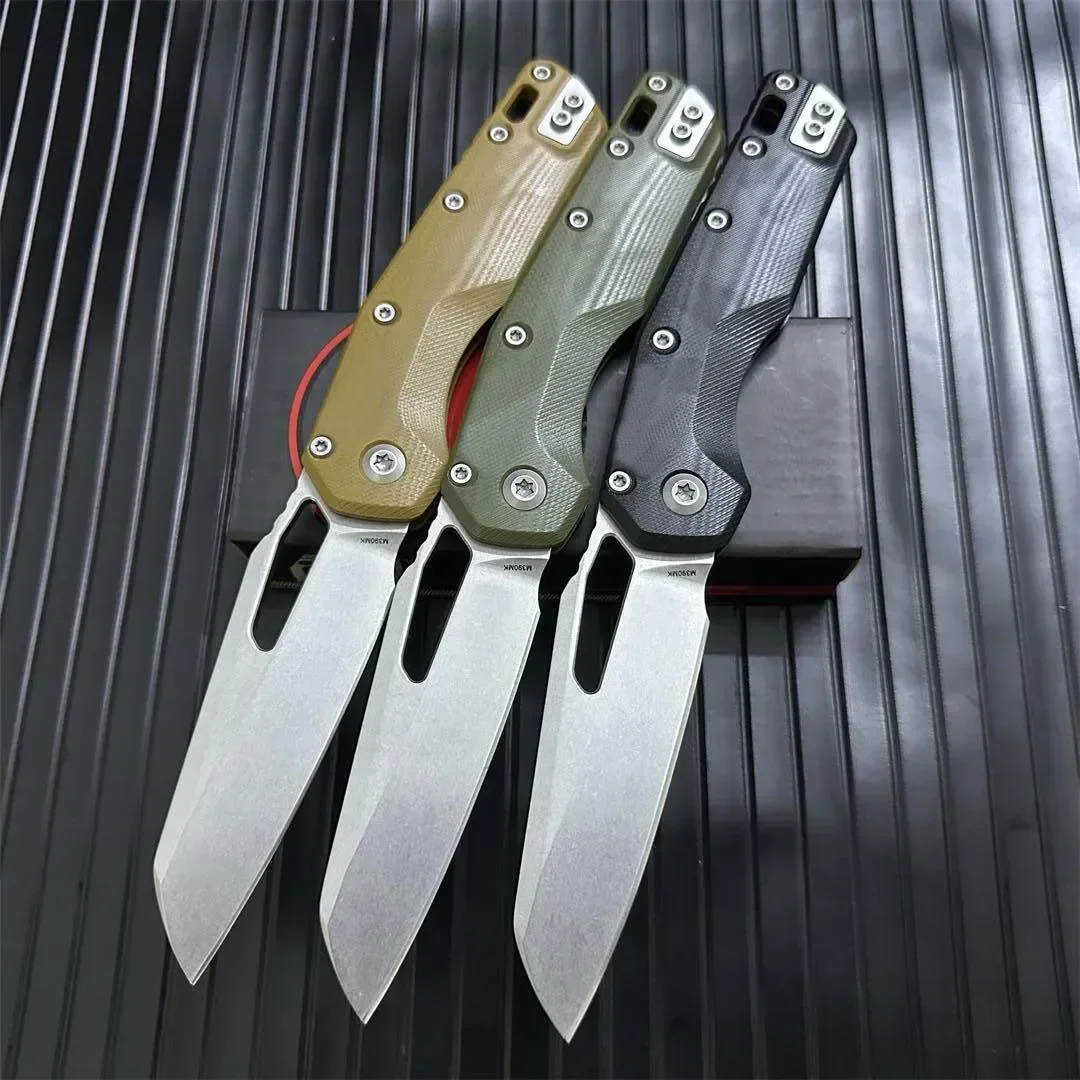 NEW 210T-10P Manual Folding Knife Stonewashed M390MK Sheepsfoot Plain Blade Polymer Handles Outdoor Survival Pocket Utility Tool