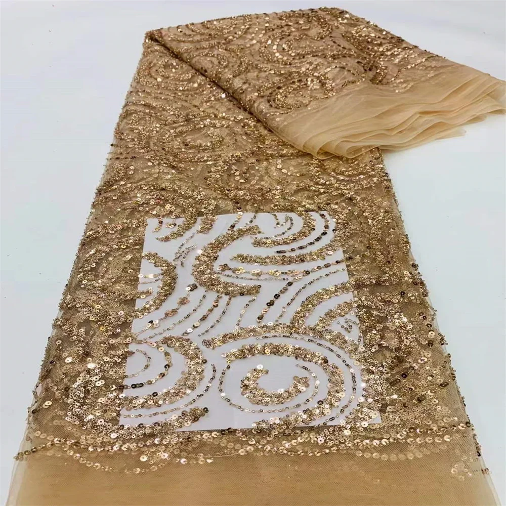 Nigerian Tulle Laces Fabric Sequins Beaded For Party Wedding Dress 2023 High Quality African Embroidery Mesh Material 1-95CD2255