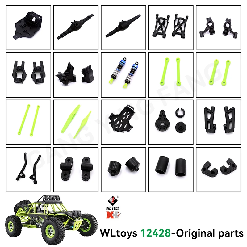 Peças de Reposição WLtoys 12428: Braço Oscilante, Copo de Direção, Barra de Tração, Eixo de Transmissão, Engrenagem, Diferencial, Servo, Motor, Amortecedor, Pneu