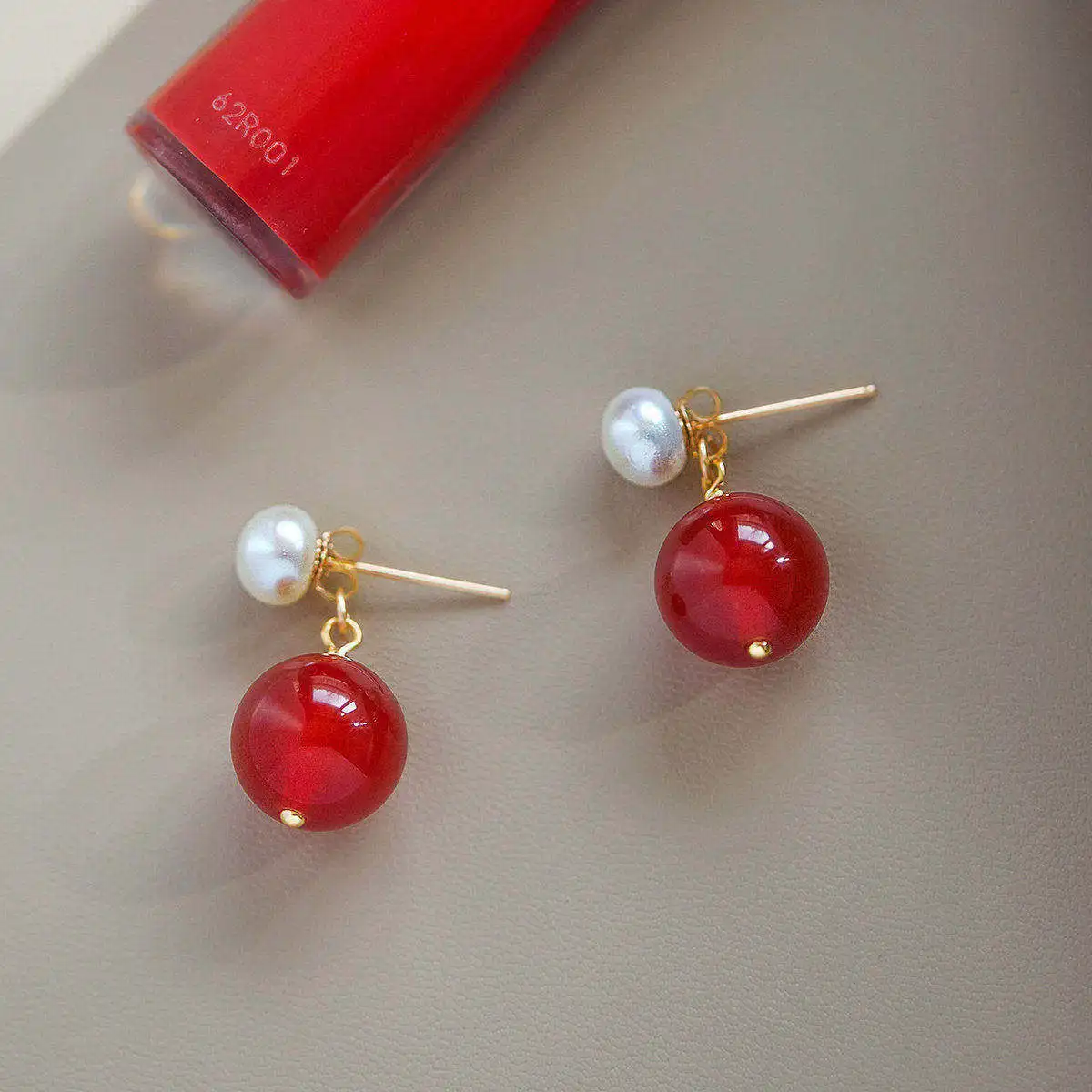 

Lii Ji Real Stone Carnelian Agate Pearl Dangle Earrings for Women Stud Earrings