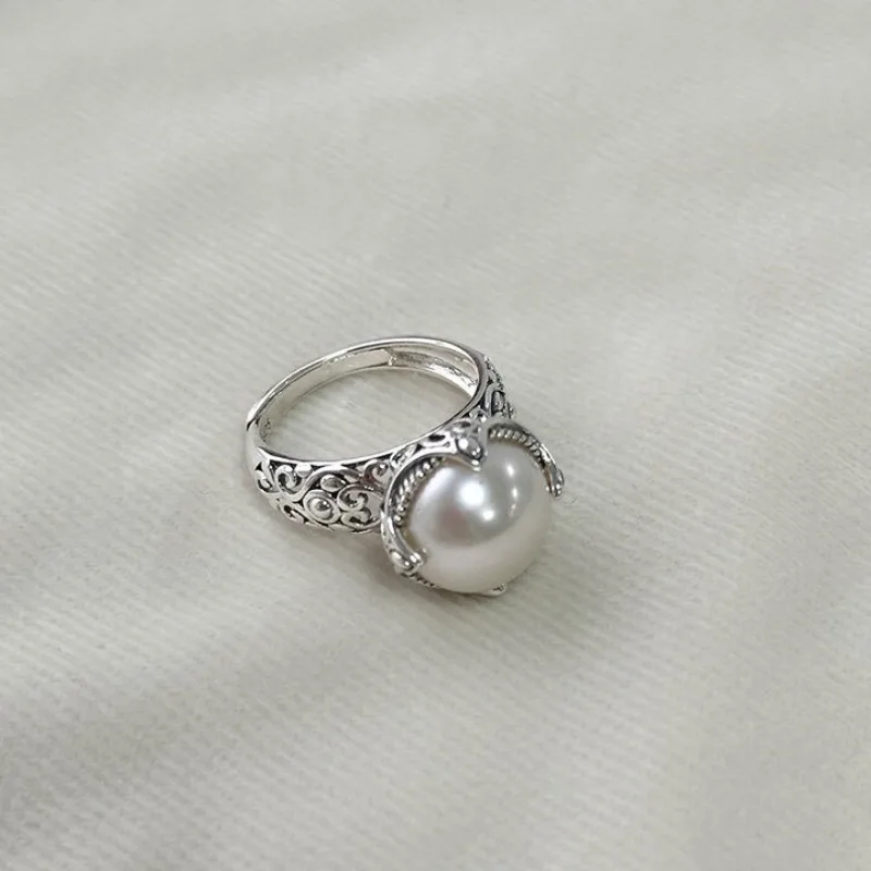 

Серебряное кольцо с жемчугом 925, женская мода, китайский стиль, полые цветы