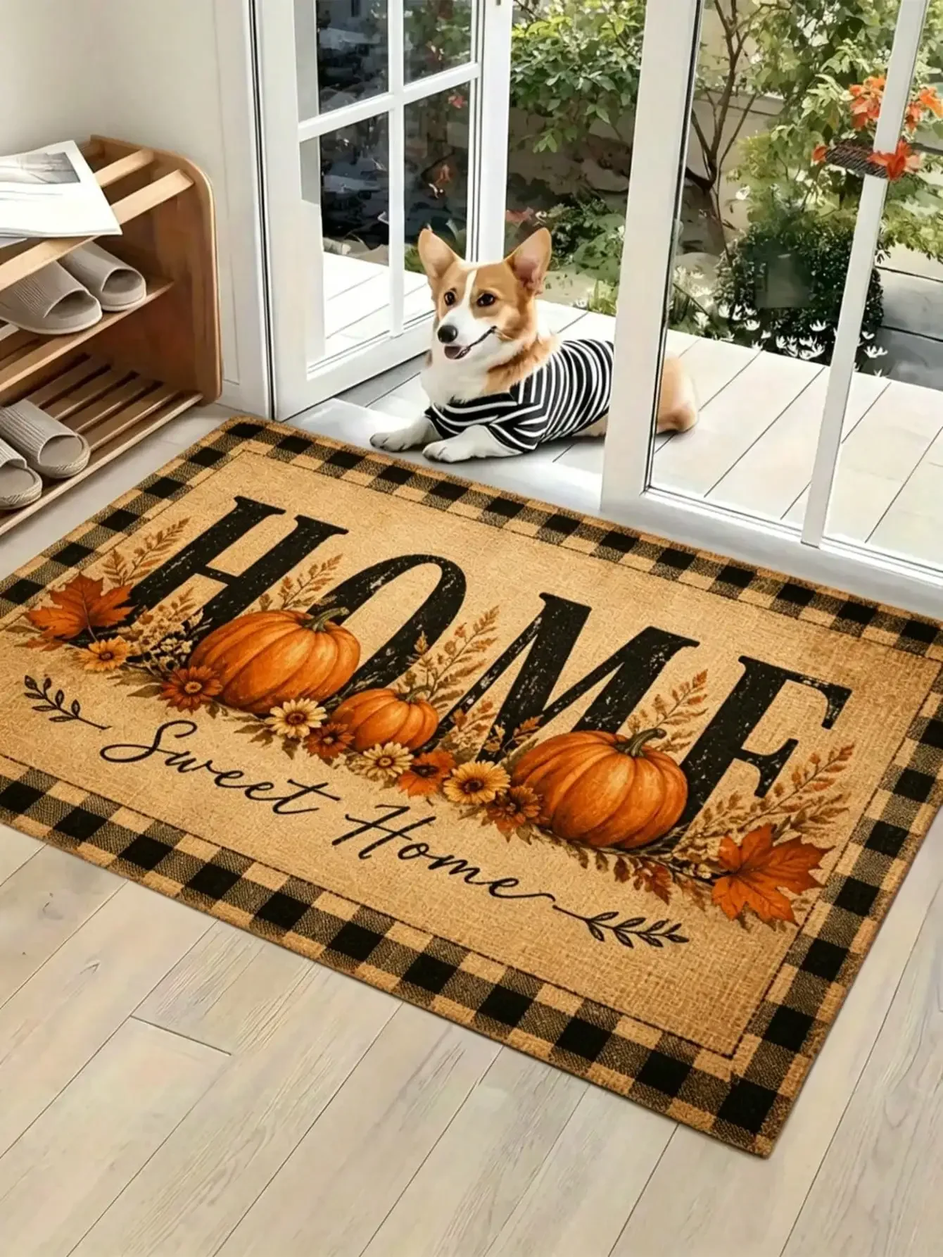 1pc Autumn Pumpkin Harvest Rugs/Door Mat, Suitable For Living Room, Kitchen, Bathroom, With Non-Slip Backing, Machine Washable, Suitable For Bedroom, Home Decor, Fall Decor, Halloween Decor, Fall Home Decor, Christmas Home Decor