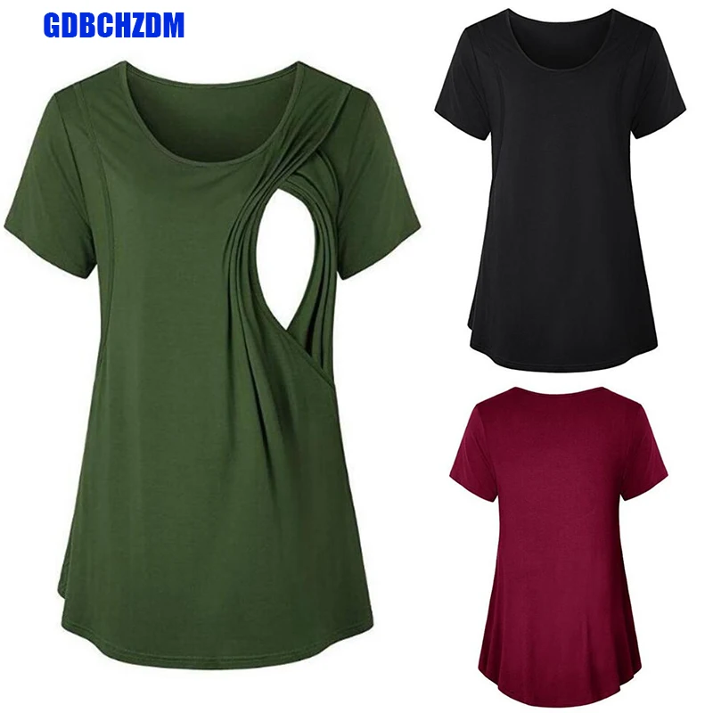 Womens Pregnant Maternity Clothes Nursing Tops Breastfeeding T-shirt Pregnancy Maternity Tops Tees Soild Colour Summer Shirt