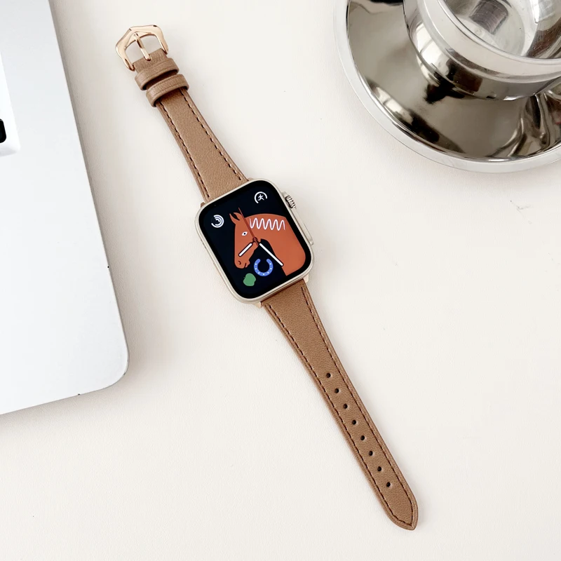 Bracelet en cuir fin pour Apple Watch, Ultra Band, 44mm, 49mm, 38mm, 41mm, 40mm, 42mm, iWatch Series 7, 8, 9, SE, 6, 5, 4, 3, 45mm, Fashion