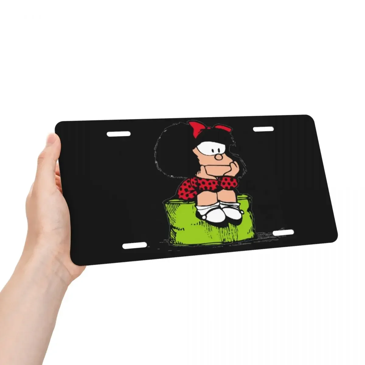 Mafalda Thinking License Plate Vanity Tag Custom Quino Comic Cartoon Decorative Car Front License Plate 12x6 Inch