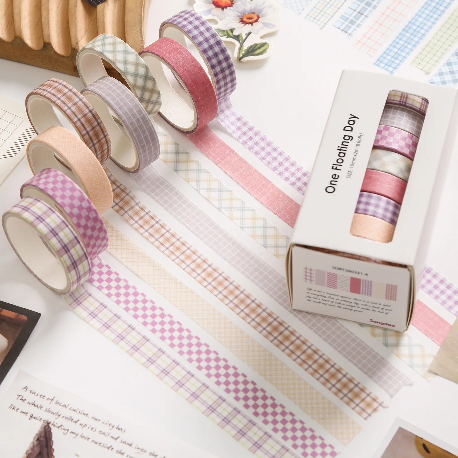 6 rolls of washi tape, One Day Life series, checkered and polka dot