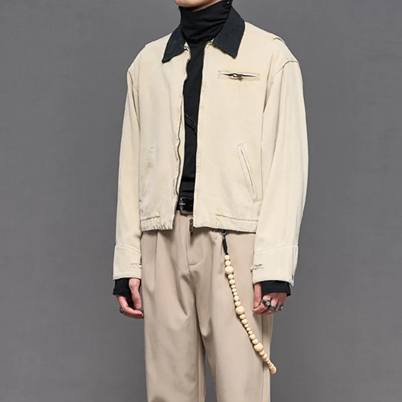 High Quality Japanese-Style Retro Washed Jacket Fashion Short Versatile Simple Autumn Men's Incarnadine Pink Coat