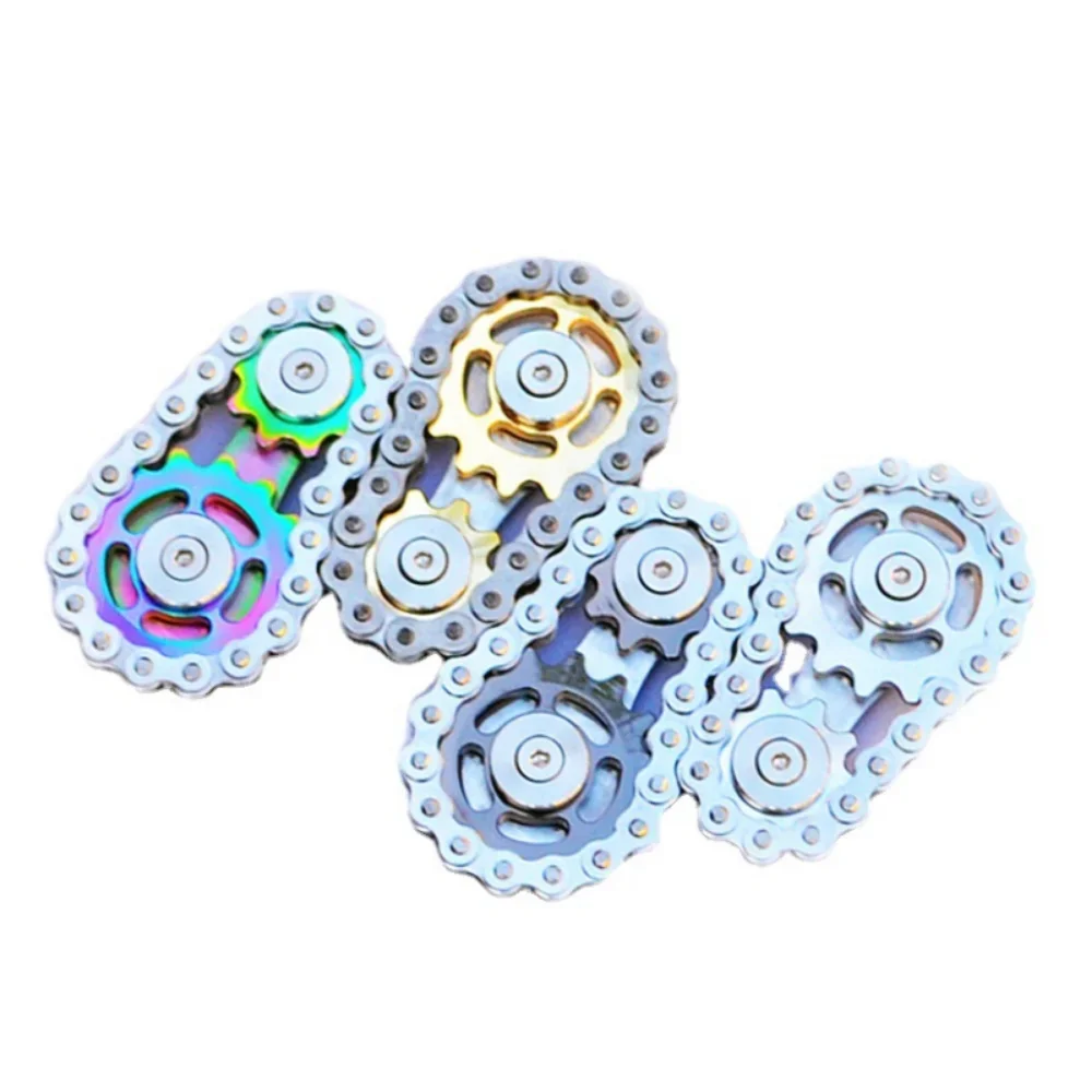 Rainbow EDC Gear Chain Fingertip Gyroscope Toys Metal Sprocket Flywheel Fidget Spinner for Adults Kids Anti Stress Roller