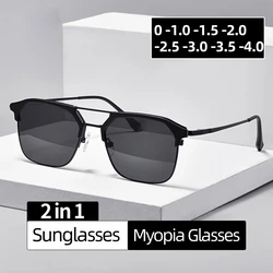Gafas de sol para miopía a la moda para hombre, gafas cuadradas con montura metálica, gafas Retro para mujer con menos dioptrías, gafas de sol UV400-1,0-1,5