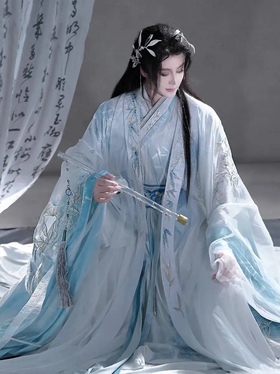 

New Fiesta Carnival Halloween Cos Cosplay Blue Big Sleeves Fluttering Cross-collar Han Elements Hanfu Women Improve