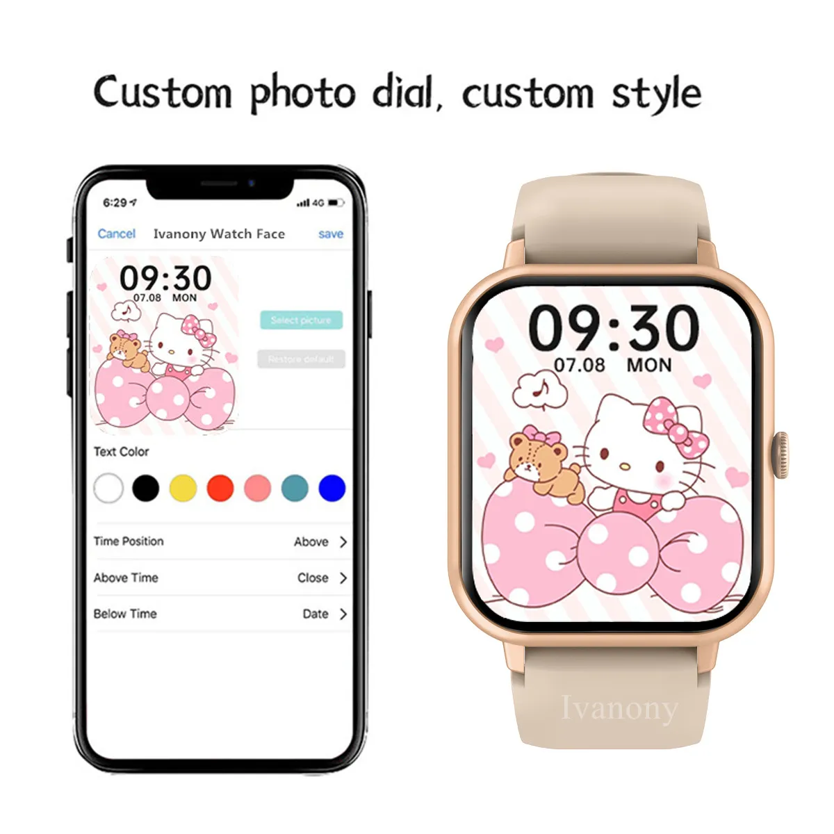 Smartwatch Męski Damski Połączenia Bluetooth Asystent Głosowy AI Zegarek na Rękę Zdalne Sterowanie Muzyką Ekran Kwadratowy 1,83 cala Monitor Aktywności Sportowej