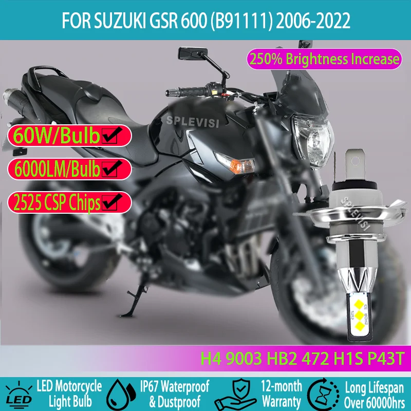 

1/2 шт. H1S H4 светодиодная лампа для фар-66LM, 60 Вт/лампа для Suzuki GSR 600 (B91111) 2006 2007 2008 2009 2010 2011 2012-2022