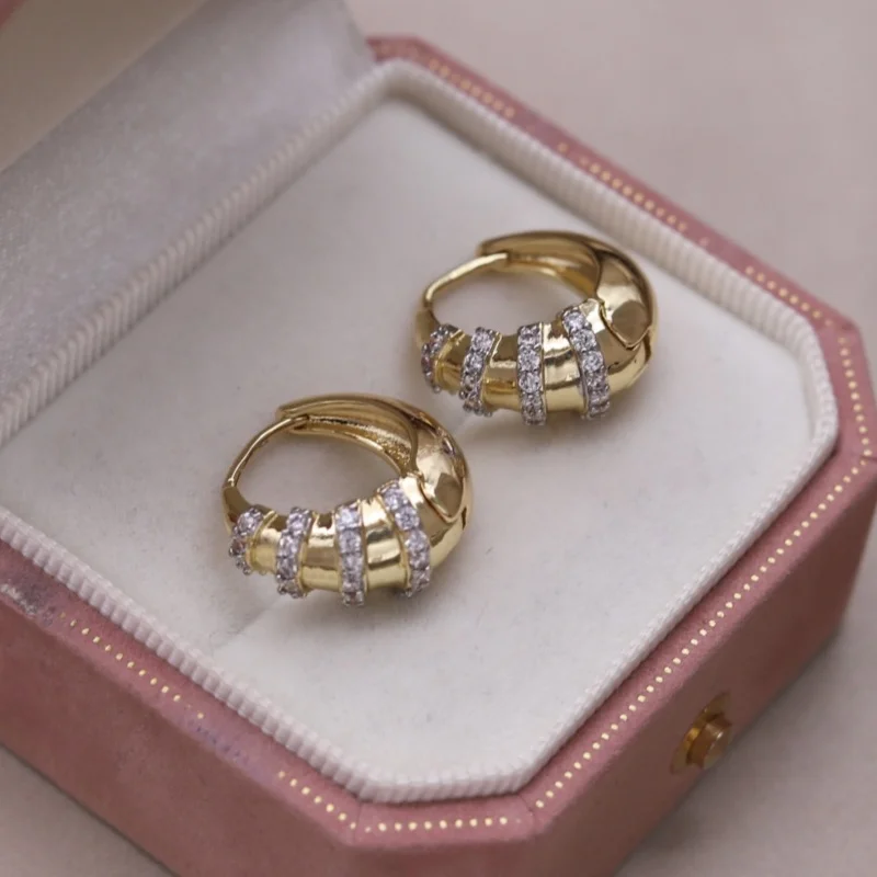 Korean new design fashion jewelry two-color plated metal drop zircon earrings elegant women's daily work accessories