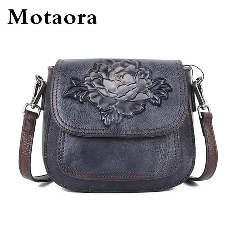 MOTAORA-Sac de luxe rétro en cuir véritable pour femme, sacoche en relief faite à la main