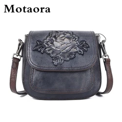 MOTAORA-bolso de hombro de cuero auténtico para mujer, bolsa de sillín Retro de lujo, hecha a mano, con relieve