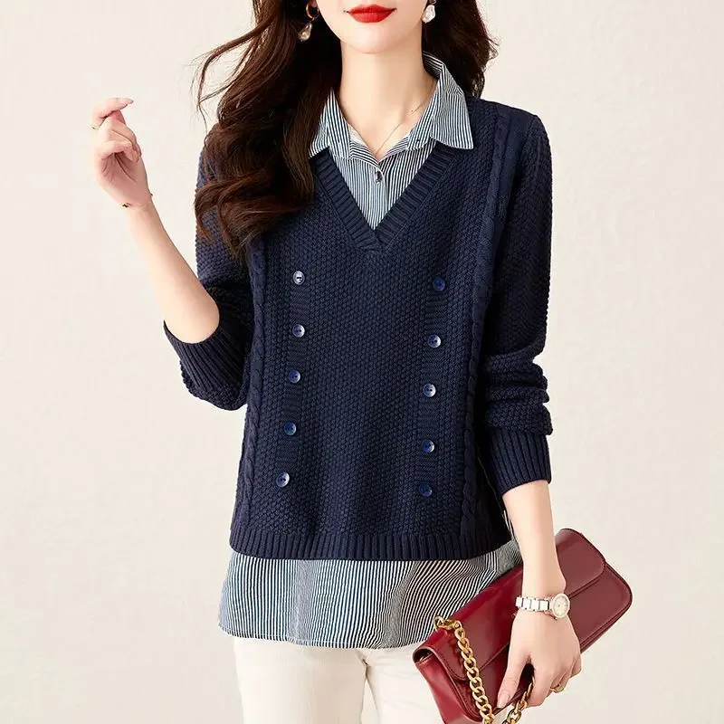 المألوف قميص طوق قصيرة محبوك سترة المرأة فضفاضة نمط جديد حار بيع للموسم أنيقة أعلى عارضة تنوعا الإناث #3