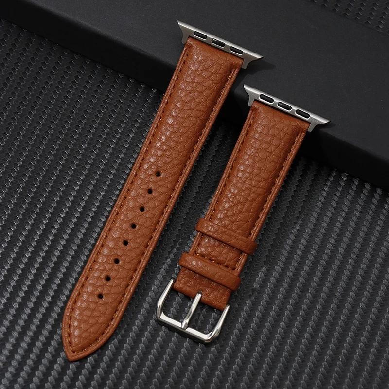 Genuine Leather Watchband for Apple Watch 38/40/41mm Grainy Design Strap for IWatch Ultra 8 7 6 SE 5 4 Wristband 42/44/45/49mm