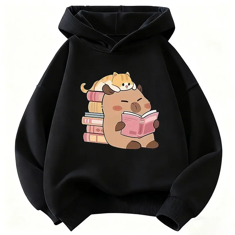 Fall children's hooded sweatshirt-cute cat pattern loose and soft breathable Korean-style pullover sweatshirt for boys and girls