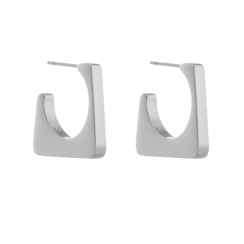 DIEYURO 316L Stainless Steel Geometric Stud Earrings For Women Designer Exaggerated C Loop Square Earrings Girls Party Jewelry