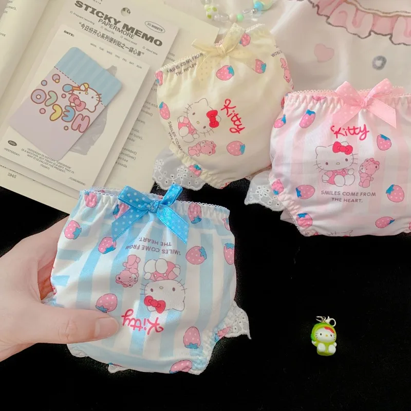 M L XL نمط الرسوم المتحركة مرحبا كيتي مثير لطيف الدانتيل وملابس داخلية حلوة لملابس داخلية مثيرة مثلث الإناث الخصر الأوسط