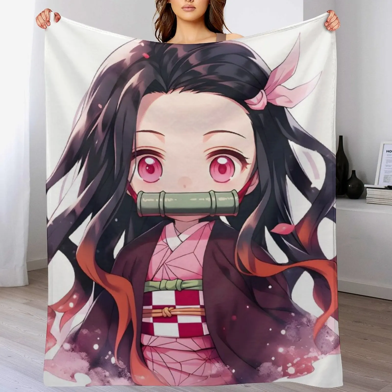 

Nezuko DS Cute Anime Girl Throw Blanket Beach anime Luxury Brand Blankets