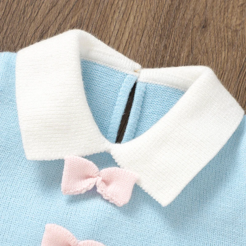 Fashion Infant Girls Sweaters Clothing Cute Bowknot Knitting Newborn Turtle Neck Long Sleeves Dress Tops+Trousers+Blankets Suits