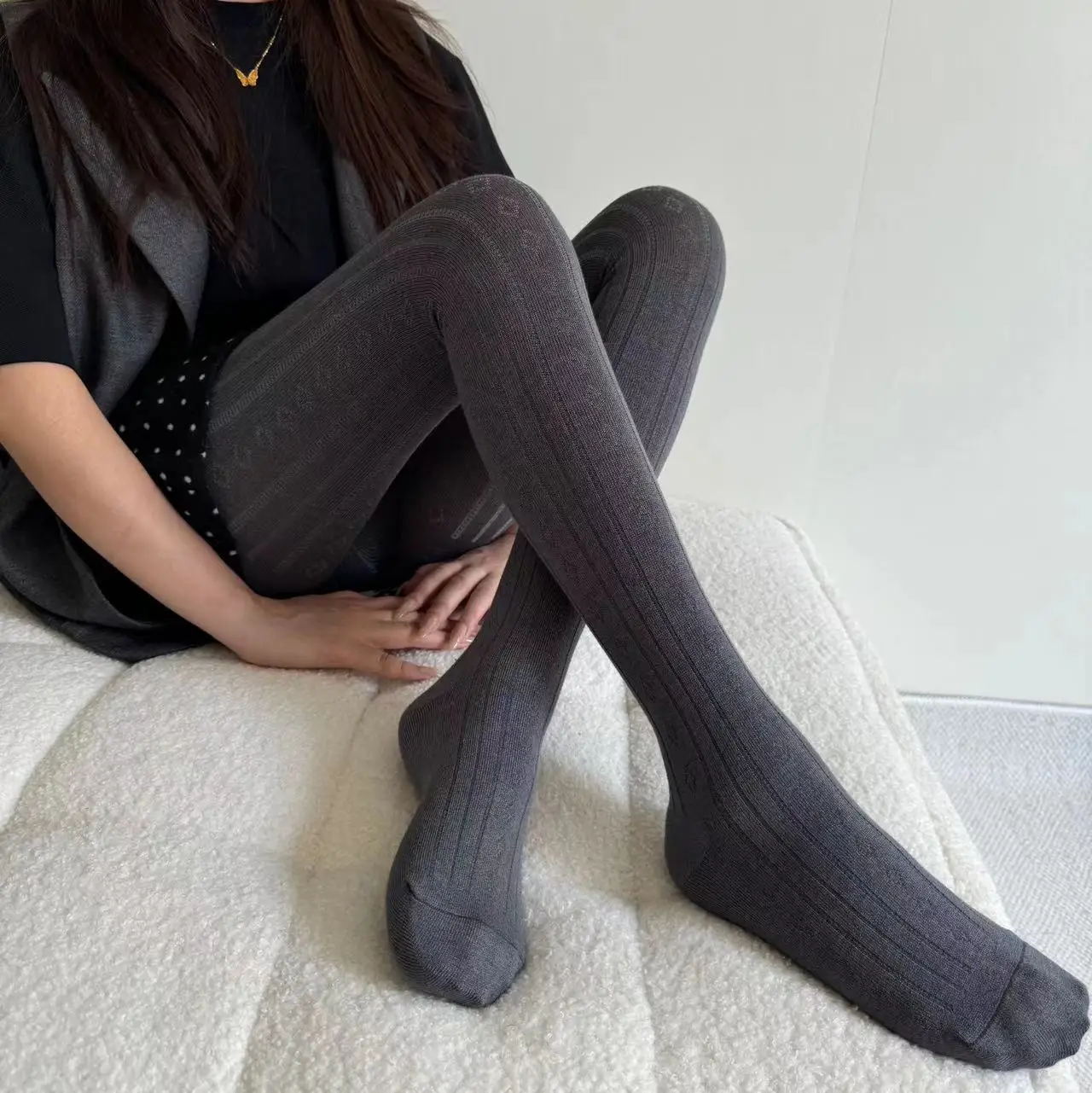 

Autumn Simple Small Diamond Pantyhose Multi-Color Wholesale Comfort Soft High Quality Knitted Vertical Stripes Warm Tights