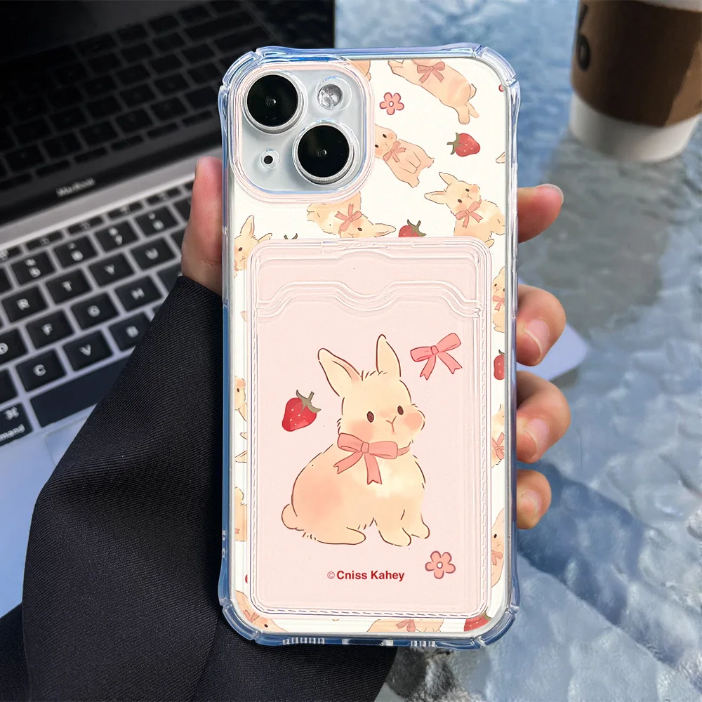 Cute Rabbit Clear Wallet Phone Case For iPhone 15 16 Pro Max 16 15 Plus 16 11 Pro 14 13 12  X XS XR Cover Sockproof Protective