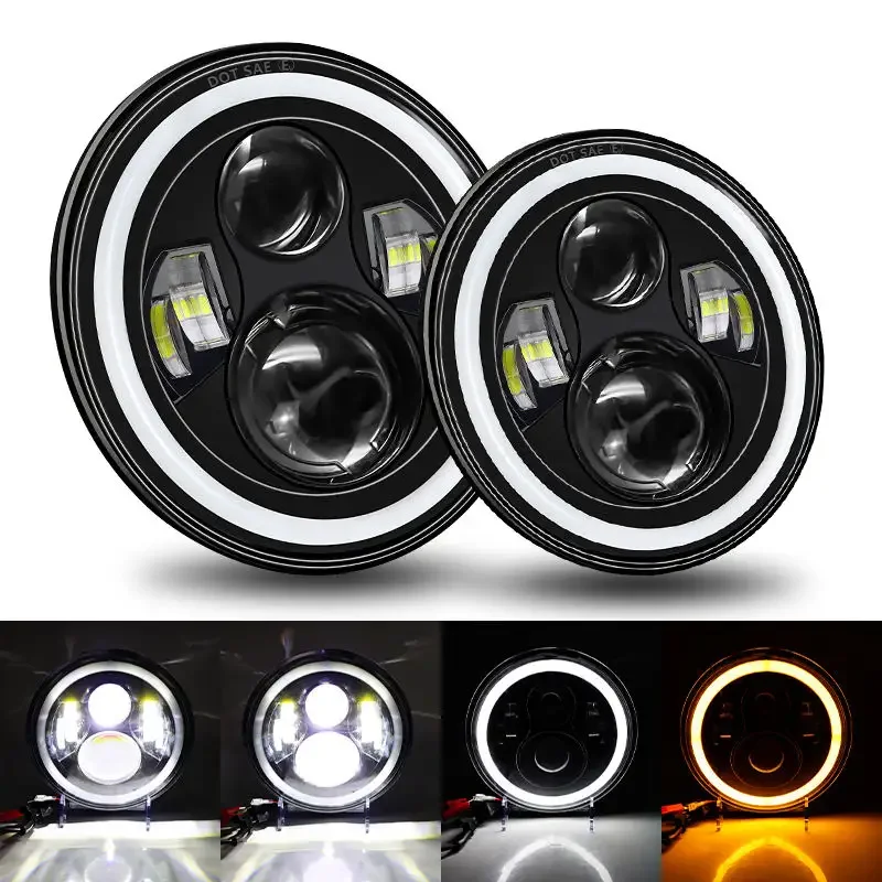 

7 Inch LED Round Headlight Gear Angel Eye Wrangler Jeep Off-road Headlight H4 6500K Harley turn signal Modified super bright
