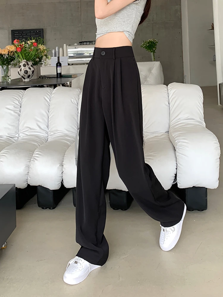 Wide Leg Pants Women High Waist Loose Summer Leisure Fashion Full Length Comfortable Office Lady Japanese Style Solid Pleated