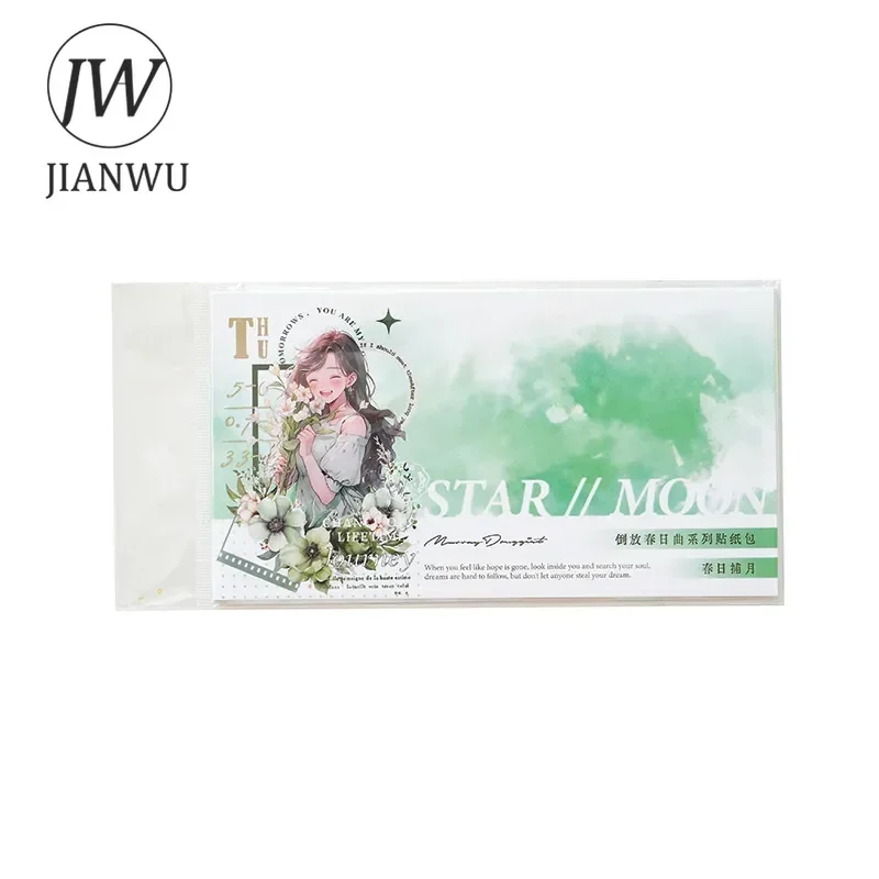 JIANWU Reverse Spring Song Series Kawaii Character Border Flower Material Collage Sticker Creative DIY Journal Stationery