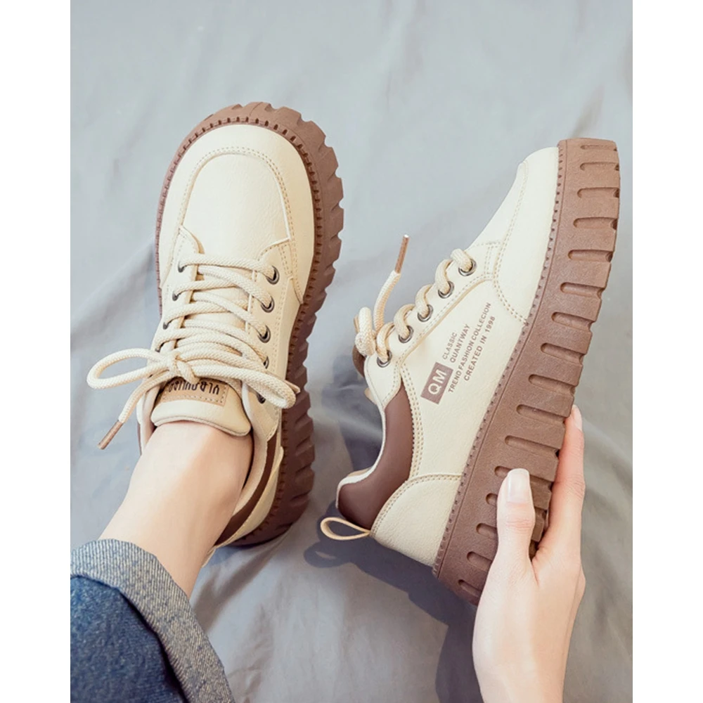 Women Going Out Colorblock Letter Print Lace-up Platform Shoes Spring Fashion Daily Casual Round Toe Flats Zapatillas Mujer