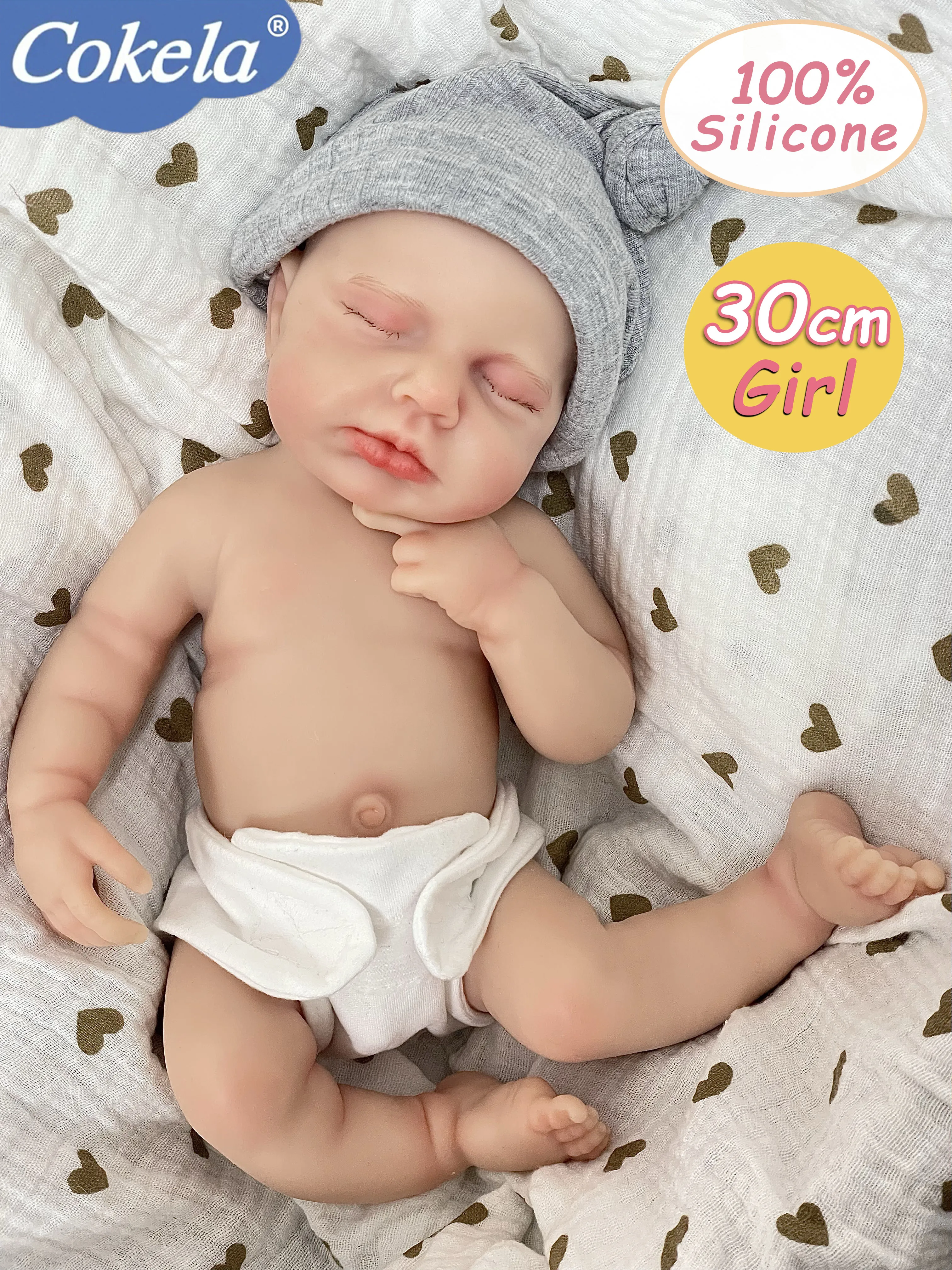 Cokela 12 بوصة سيليكون صلب كامل مرن فائق النعومة لطيف صغير الحجم نابض بالحياة تولد من جديد دمية طفلة