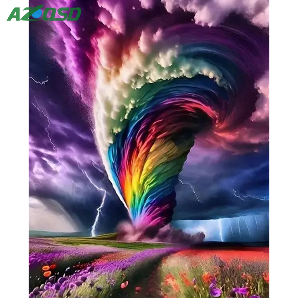 AZQSD DIY Diamond Embroidery Tornado Mosaic Scenery Diamond Art Painting Landscape Rainbow 5D Rhinestone Pictures Wall Decor