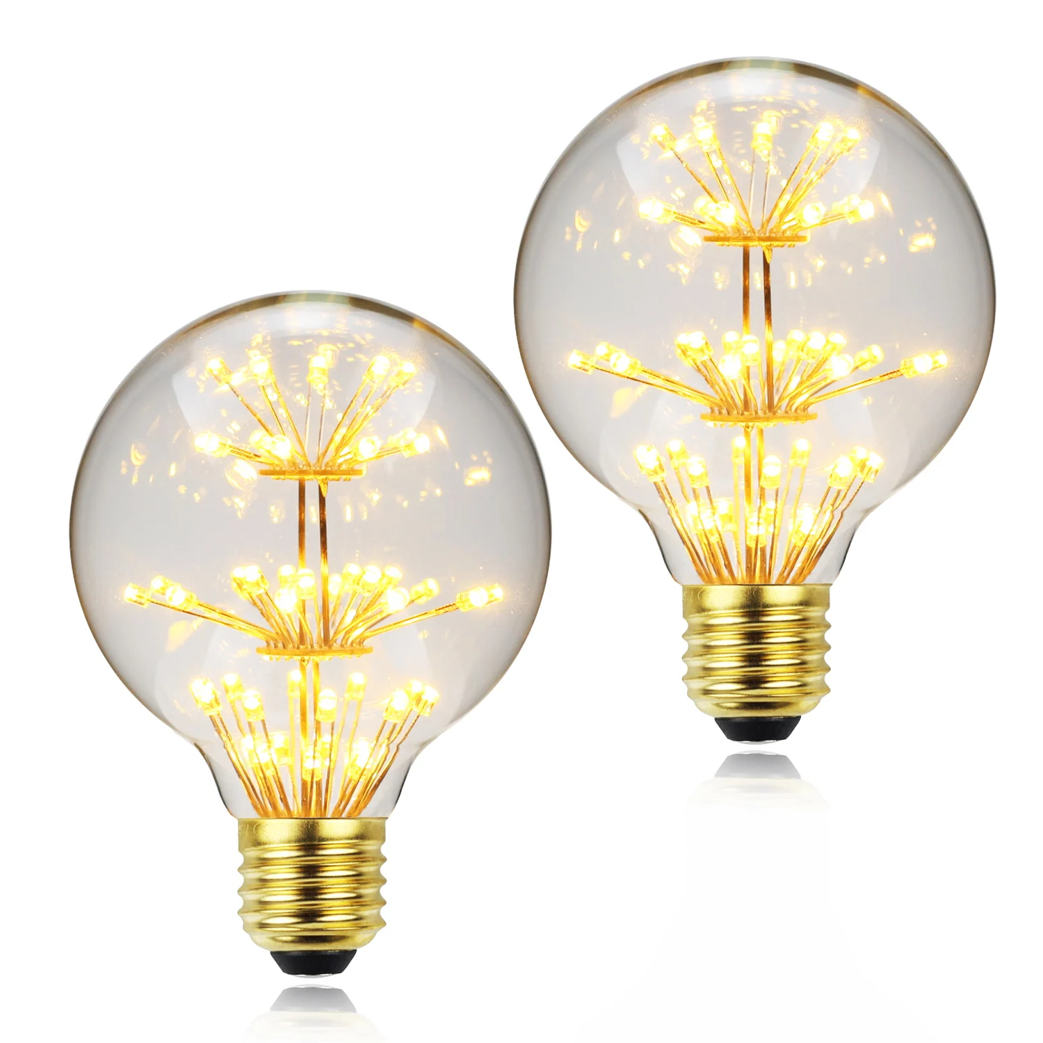 TIANFAN 2-Pack Edison Bulb G80 Globe Vintage Led Bulbs 3W Starry Firework AC85-265V E27 Specialty Decorative Light Bulb