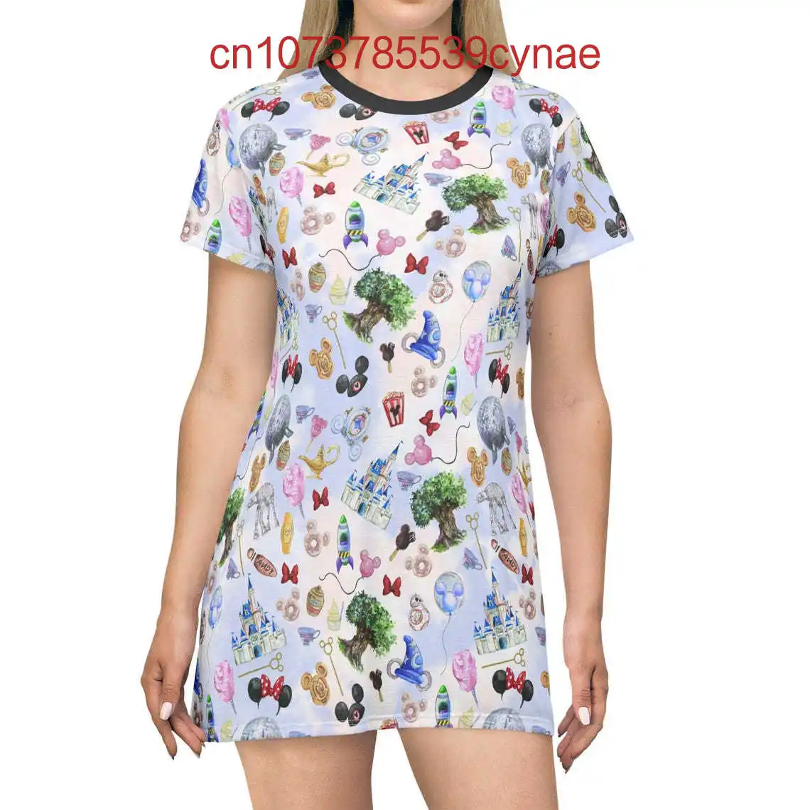 2025 夏の新ディズニー女性の半袖ドレス 3D プリントミッキーマウスストリートファッション Tシャツドレスセクシーな Y2K タイトドレス