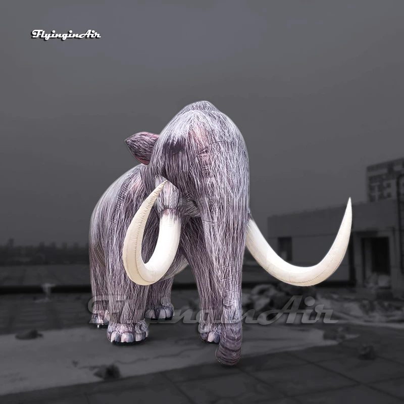 Large Inflatable Mammoth 5m Parade Performance Animal Mascot Grey Air Blow Up Elephant With Long Curved Tusks For Events