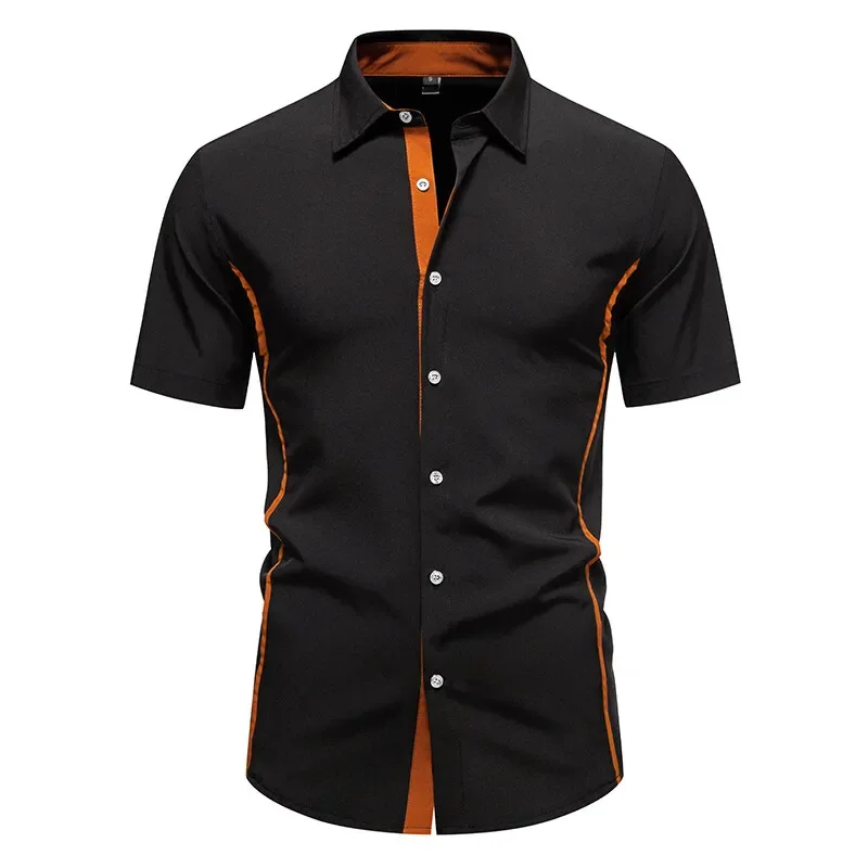 New Arrival Men's Color Block Short Sleeve Shirt Summer Casual Patchwork Shirts Male Daily Office Social Work Top Shirts