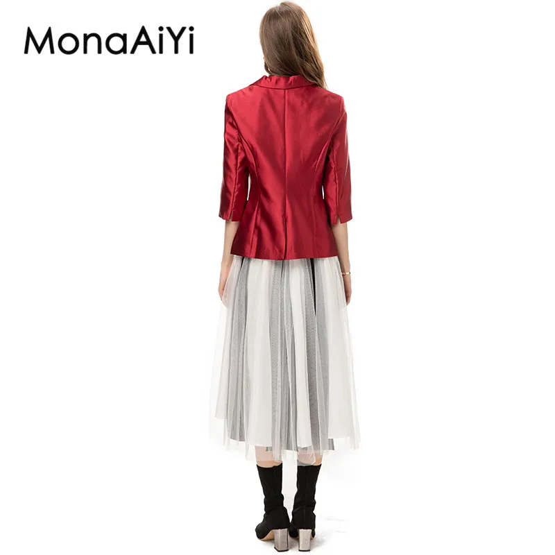 MonaAiYi HIGH STREET Runway Fashion Designer Women's Single Button Blazer+Diamond Set Gauze Skirt+Slim Short Set 3pcs 2023 New