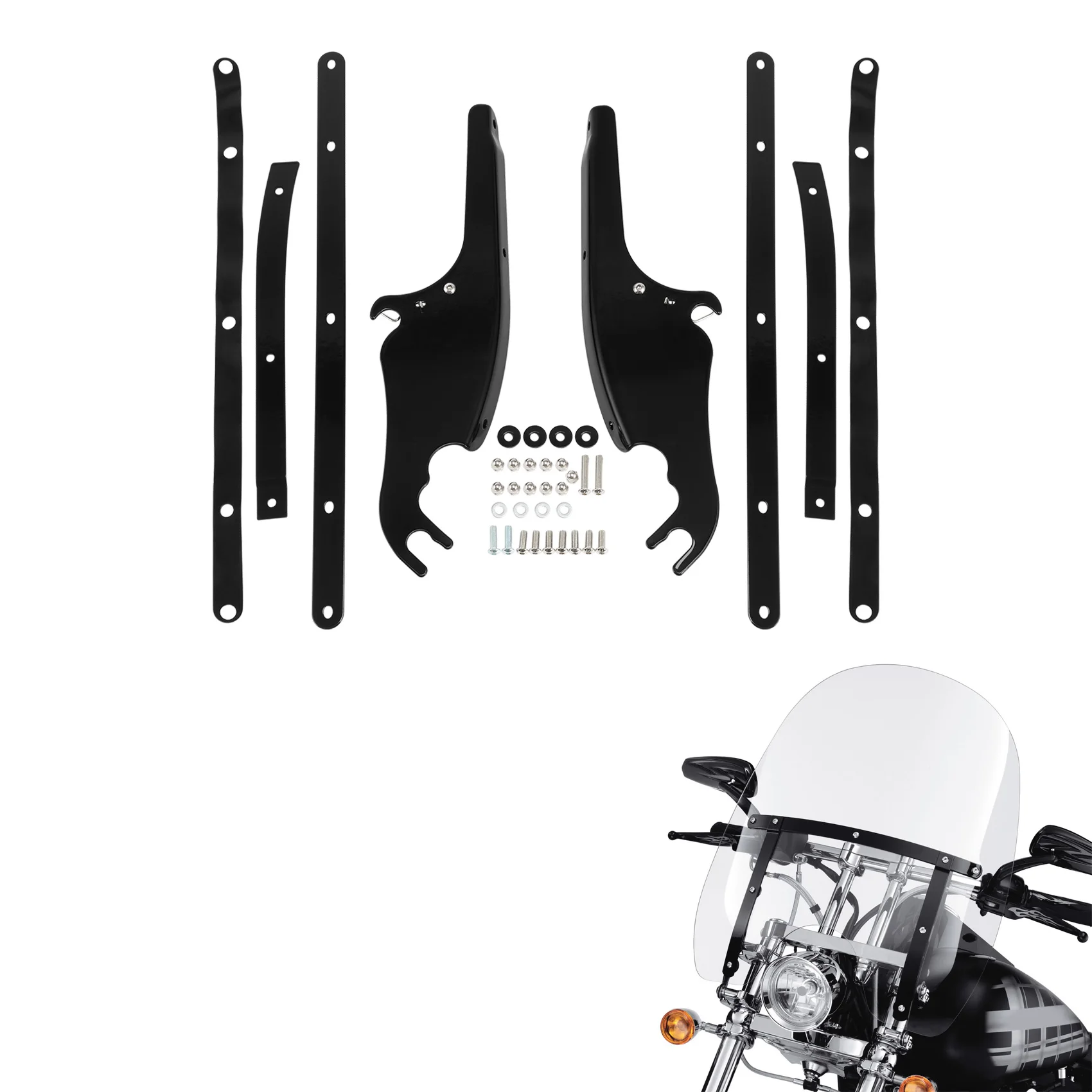 Black/Chrome Windscreen Windshield Mounting Bracket Kit For Harley Softail FLS FLST FLSTC FLSTF FLSTFB FLSTN Fatboy 2000-2017 13