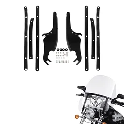 Black/Chrome Windscreen Windshield Mounting Bracket Kit For Harley Softail FLS FLST FLSTC FLSTF FLSTFB FLSTN Fatboy 2000-2017 13