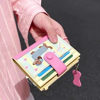 Cartera de perro salchicha con bordado de dibujos animados para mujer, monedero con cremallera, tarjetero de doble pliegue, Clip para dinero de cuero ultrafino