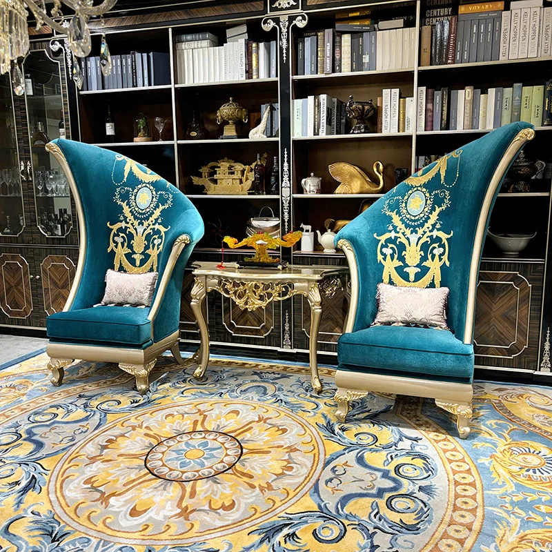 French solid wood lounge chair European fabric cross-body modeling chair Palace sales office hotel club image chair