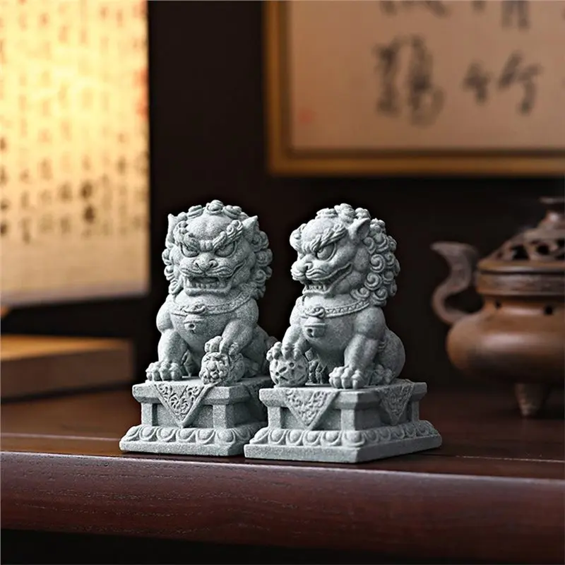 THIVN-Sandstone Figurine Of Chinese Mythical Beast-Feng Shui Decor Sculpture For Home Room, Wealth& Luck Symbol
